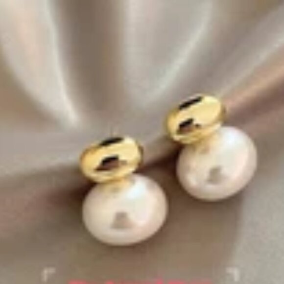 NEW Ralph Lauren gold pearl "bean earrings - Picture 2 of 5